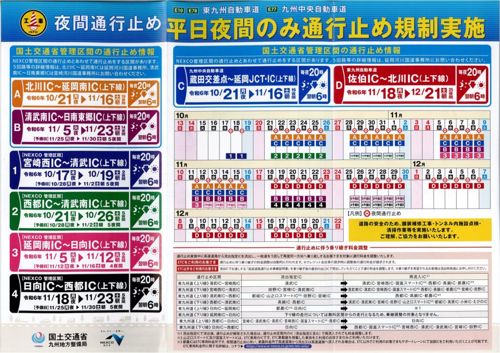 道の駅北川はゆま周辺高速道路の夜間交通規制ご案内